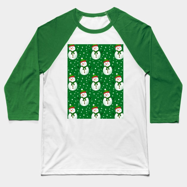 GREEN Snowman Pattern Baseball T-Shirt by SartorisArt1